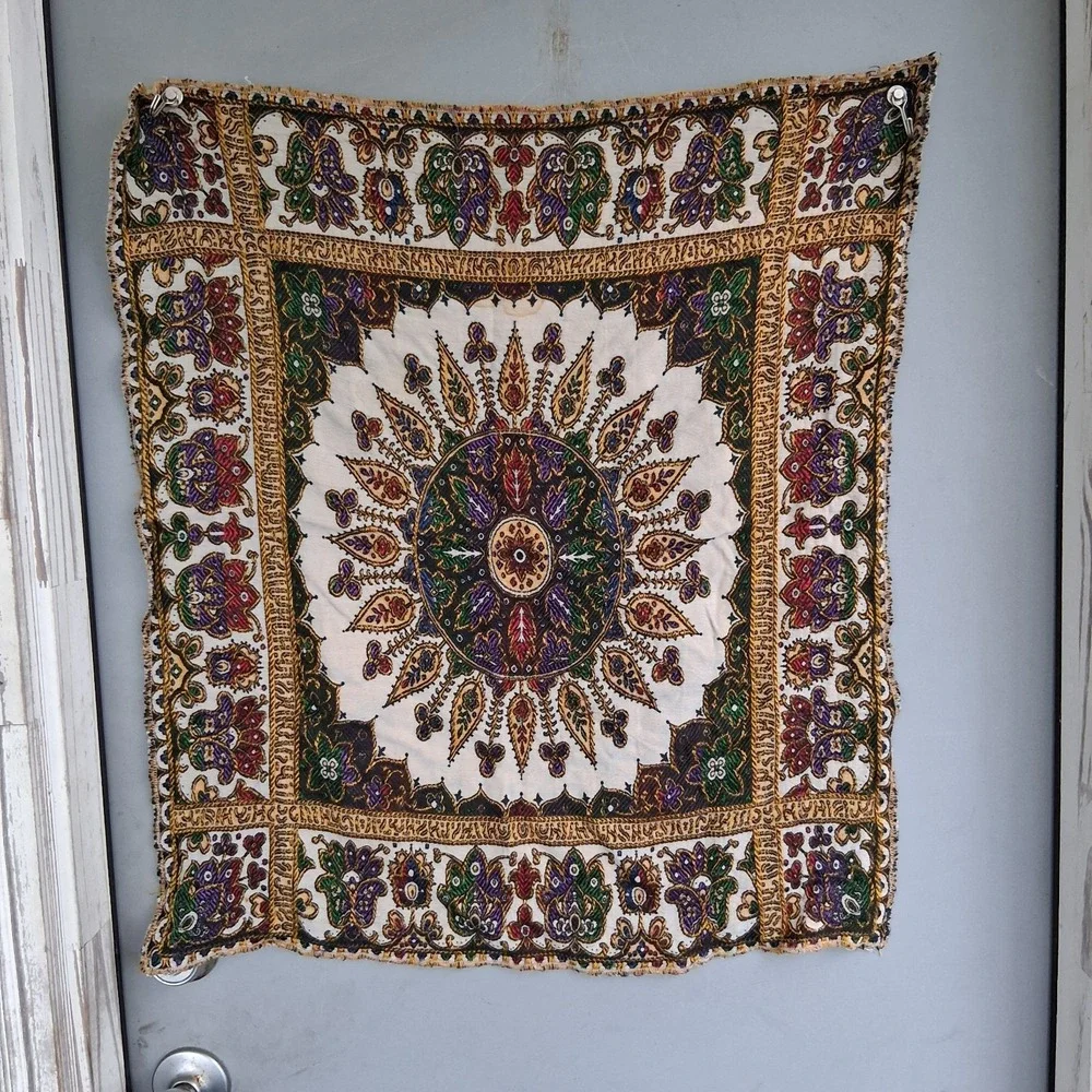 Vintage‎ Moroccan Silk Rainbow Mandala Embroidered Tapestry STUNNING
